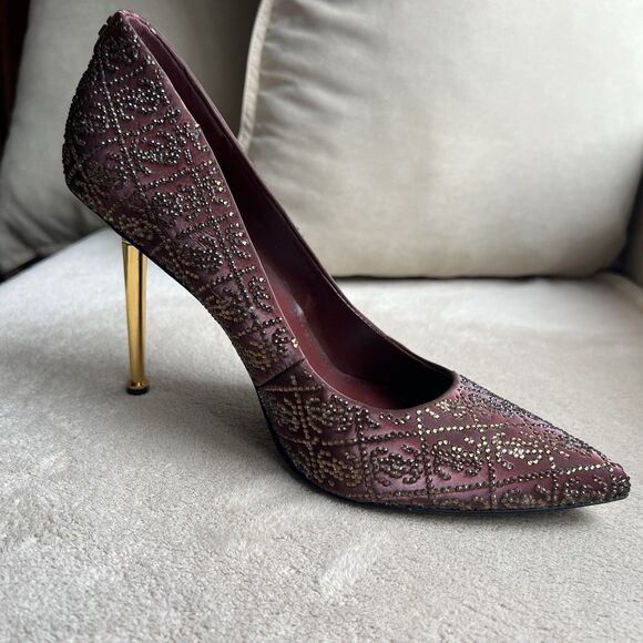 Guess Sorena Wine Stiletto High Heel Pumps Women 8.5 M Pointy Toe Rhinestones - Picture 2 of 16